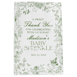 Green Toile De Jouy Baby Sprinkle Favours Medium Gift Bag