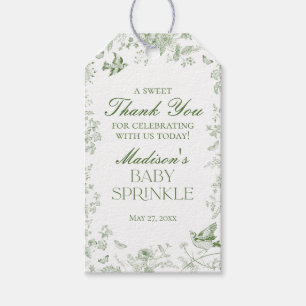 Green Toile De Jouy Floral Baby Sprinkle Favours Gift Tags