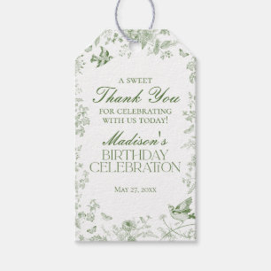 Green Toile De Jouy Floral Birthday Party Favours Gift Tags