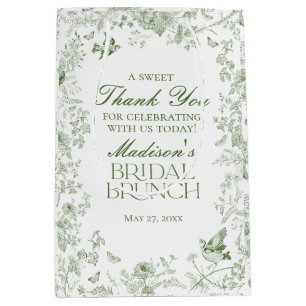 Green Toile De Jouy Floral Bridal Brunch Favours Medium Gift Bag