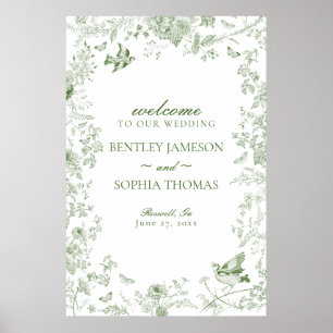Green Toile De Jouy Floral Wedding Welcome Sign