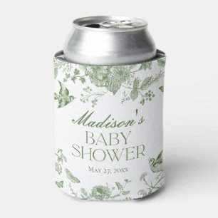 Green Toile De Jouy Vintage Floral Baby Shower Can Cooler