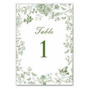 Green Toile De Jouy Vintage Floral Baby Shower Table Number