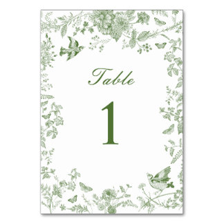 Green Toile De Jouy Vintage Floral Baby Shower Table Number