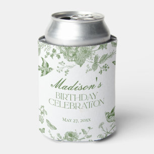 Green Toile De Jouy Vintage Floral Birthday Favour Can Cooler