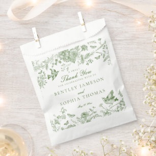 Green Toile De Jouy Vintage Floral Wedding Dessert Favour Bags