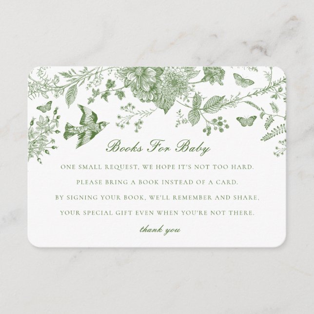 Green Toile Flora Books for Baby Invitation Insert (Front)