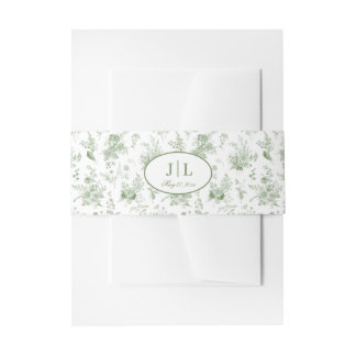 Green Toile Floral Belly Band for Wedding Invitation Belly Band