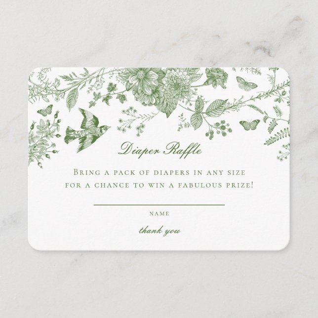 Green Toile Floral Diaper Raffle Invitation Insert (Front)