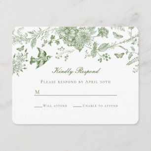 Green Toile Floral Diaper Raffle Invitation Insert