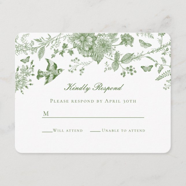 Green Toile Floral Diaper Raffle Invitation Insert (Front)