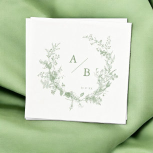 Green Toile French Wedding Monogram Napkins