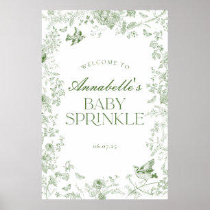 Green Toile Jouy Floral Baby Sprinkle Welcome Sign