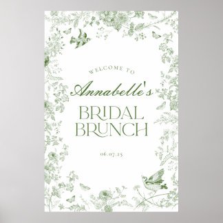 Green Toile Jouy Floral Bridal Brunch Welcome Sign