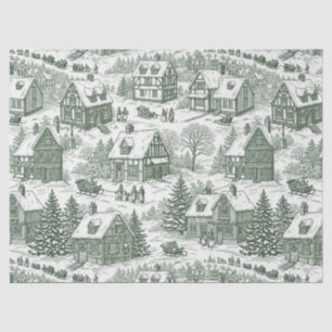 Green Toile Vintage Christmas Village Pattern (2) Tissue Paper