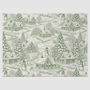Green Toile Vintage Christmas Village Pattern (3) Tissue Paper