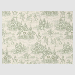 Green Toile Vintage Christmas Village Pattern (5) Tissue Paper