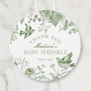 Green Toile Vintage Floral Baby Sprinkle Favour Tags