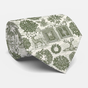 Green Toile Woodland Deer Christmas Pattern Tie