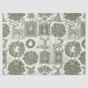 Green Toile Woodland Deer Christmas Pattern Tissue Paper