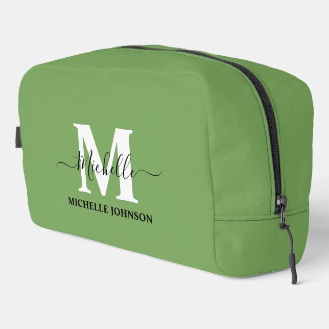 Green Toiletry Bag with Monogram (Right Corner)