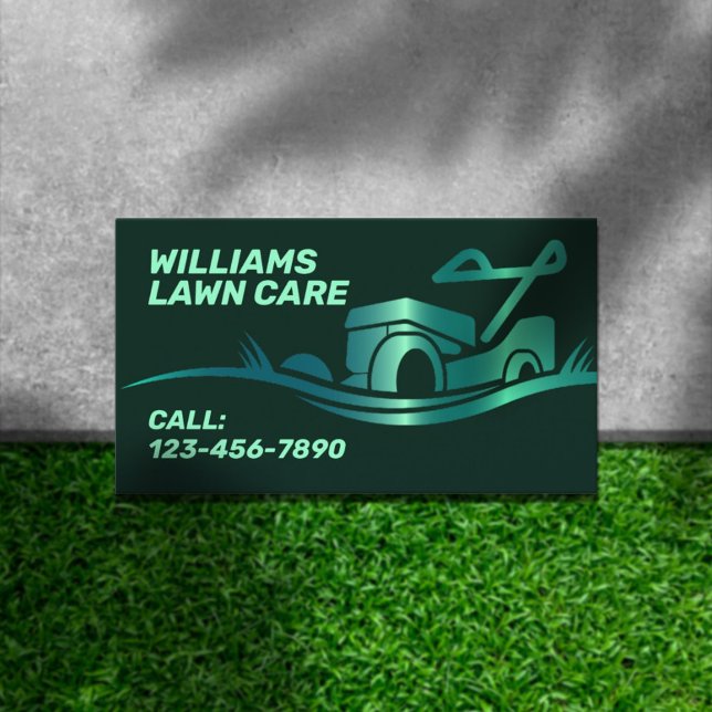 Green tone faux metallic lawn mower business card (Creator Uploaded)