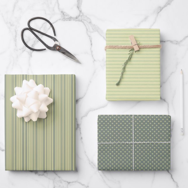 Green Tone Wrapping Paper Set of 3 Designs (Front)