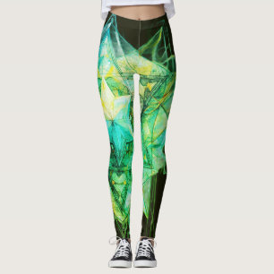 Green Toned Abstract Colours on Customised Modern Leggings