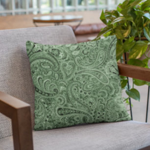 Green Tones Floral Paisley Pattern Cushion
