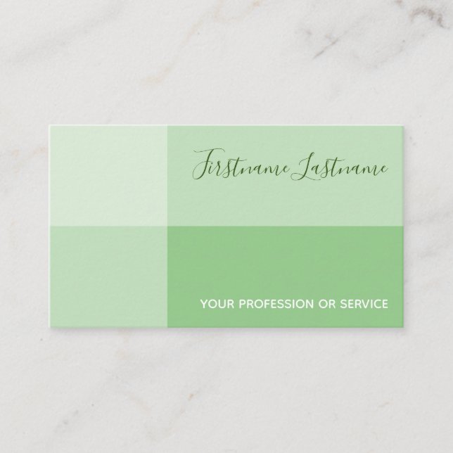 Green tones rectangular green lime calligraphy business card (Front)