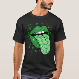 Green Tongue & Lips Shamrock St Patrick's Day Girl T-Shirt