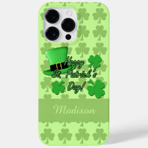 Green top hat Shamrocks St. Patricks Monogram name Case-Mate iPhone 14 Pro Max Case