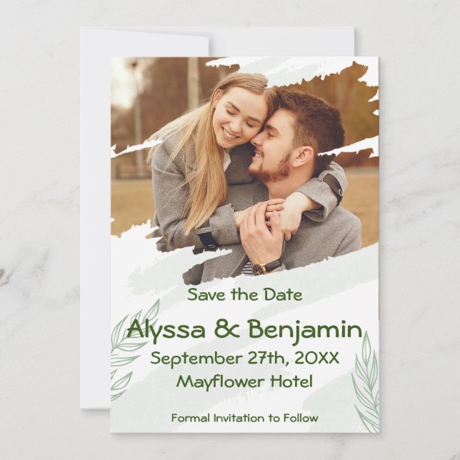 Green Torn Photo Save The Date (Front)