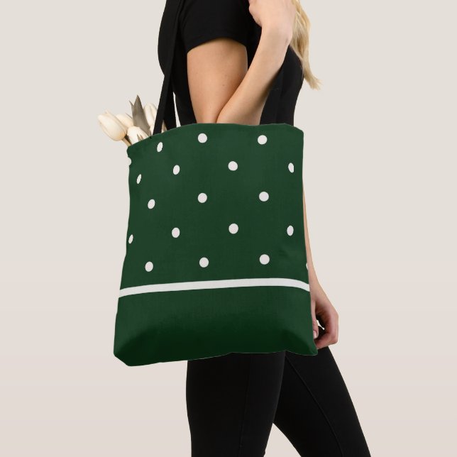 Green Tote with Cream Dots – Perfect for Holidays  (Close Up)