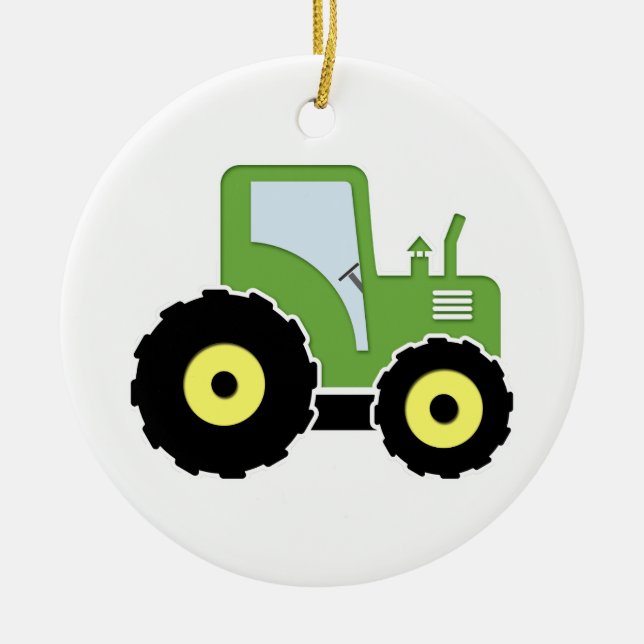 Green toy tractor ceramic tree decoration (Front)