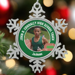 Green Track & Field Photo High School Athlete Snowflake Pewter Christmas Ornament<br><div class="desc">This cool customized high school track team athlete photo gift features white typography of your team on a snowflake shaped Christmas ornament with a running track on a green background. Personalize with your student's photograph and class year as a proud runner parent.</div>