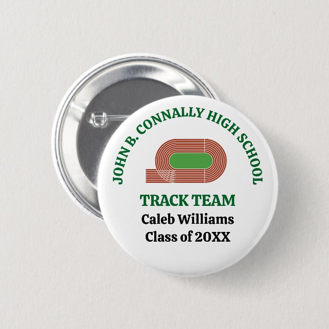 Green Track Team Customised Runner 6 Cm Round Badge (Front & Back)