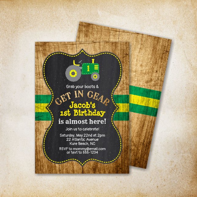 Green Tractor 1st Birthday Boy Party Farm Invitation (Creator Uploaded)