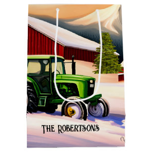 Green Tractor and Red Barn Medium Gift Bag