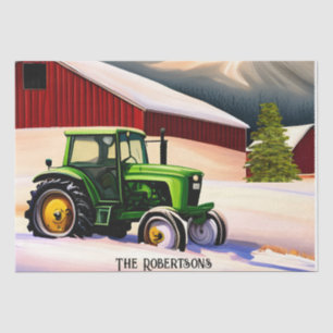 Green Tractor and Red Barn Tissue Paper