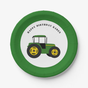 Green Tractor Birthday Personalized Paper Plates