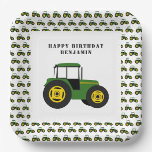 Green Tractor Birthday Personalized Paper Plates