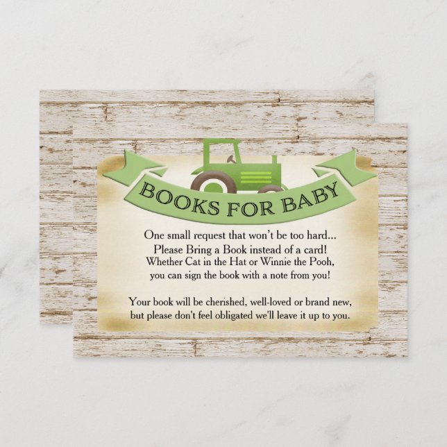 Green Tractor Books for Baby Card (Front/Back)