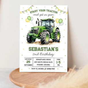 Green Tractor Boy Birthday Invitation