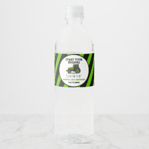 Green Tractor Boys Farm Birthday Party Water Bottle Label