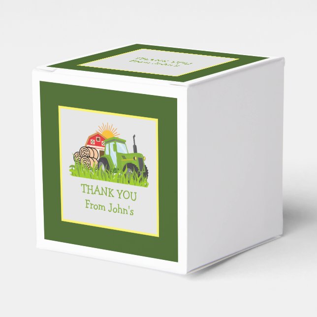 Green Tractor |	Boys Themed Birthday Party Favour Box (Front Side)