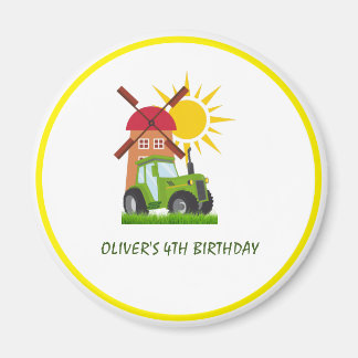 Green Tractor Boys Themed Birthday Party Magnet