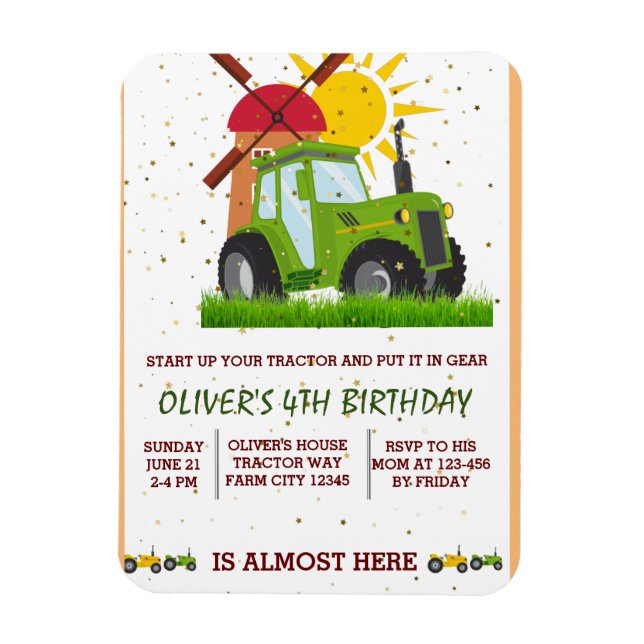 Green Tractor Boys Themed Birthday Party  Magnet (Vertical)