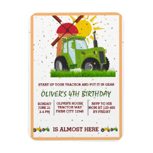 Green Tractor Boys Themed Birthday Party Magnetic Magnet