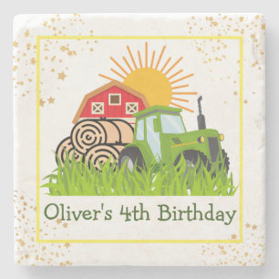 Green Tractor Boys Themed Birthday Party Stone C Coaster